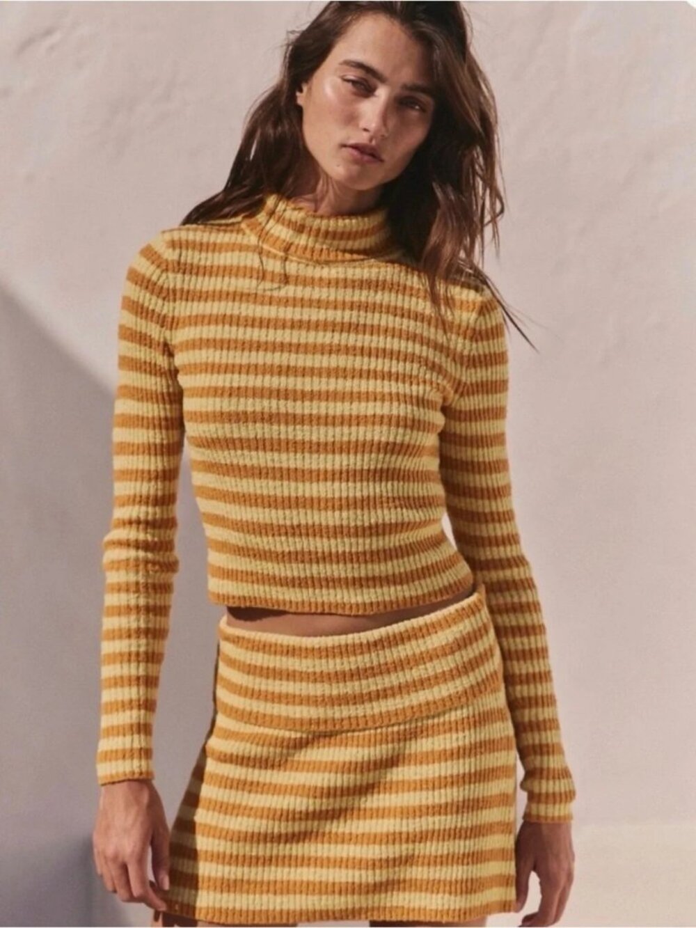 Free people Super Stripe Sweater Set XL yellow orange